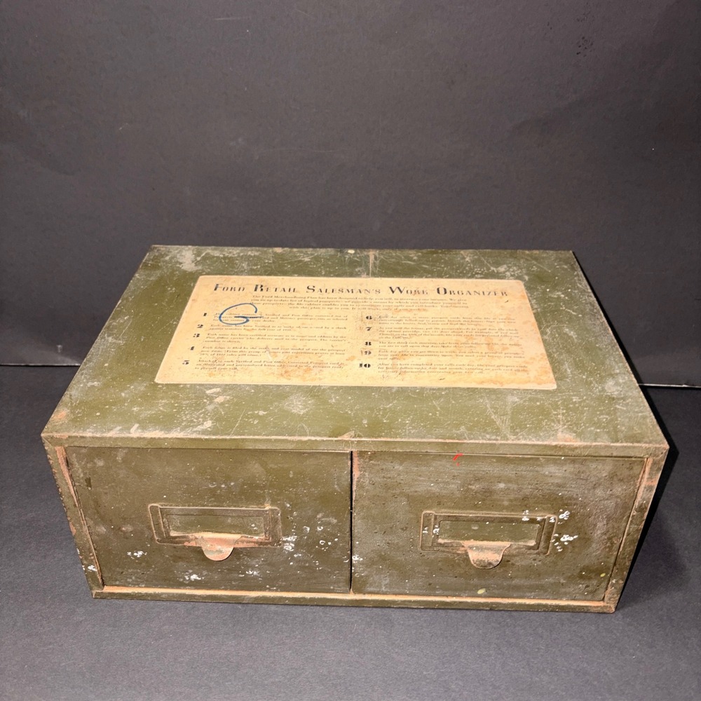 Vtg 1939 Ford Salesman Work Organizer Union Steel 2 Drawer Metal Cabinet